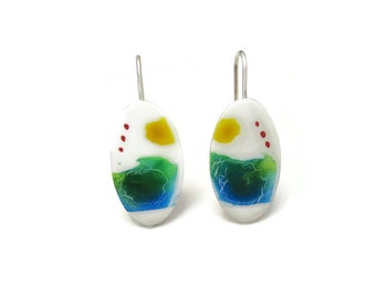 Enameled Sterling Silver Earrings: Hand-Painted Watercolor Jewelry