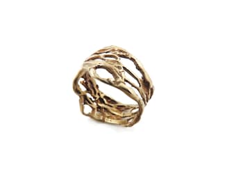 Adjustable Organic Bronze Ring, Openwork Filigree Design, Nature Inspired Jewelry