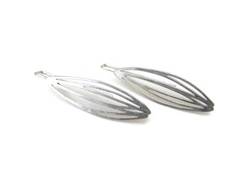 Natural Inspired Silver Dangle Earrings, Unusual Linear Design Long Earrings, Artistic Contemporary Jewelry in Silver, Unique Silver Jewelry