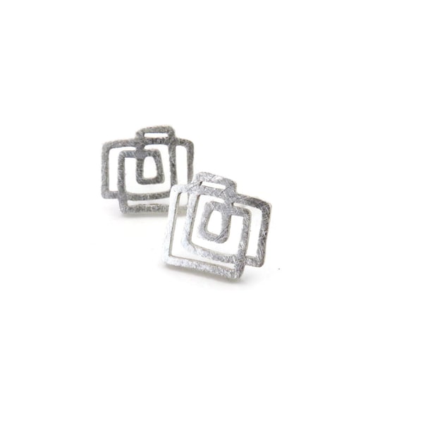 Small Architectural Silver Stud Earrings, Silver Lines Earrings, Modern Art Stud Earrings, Artistic Unique Earrings, Contemporary Jewelry