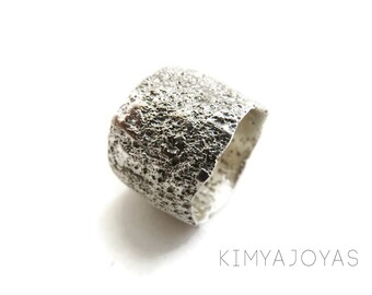 Silver Ring with Rustic Textured, Satin Silver Ring with Sand Texture, Wide Band Statement Ring, Contemporary Ring, Modern Unique Jewelry