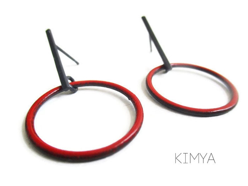 Enamel Drop Oxidized Earring Enameled Earrings Black Silver Post Earring Contemporary Jewelry Oxidized Red Earring Minimalist Earrings