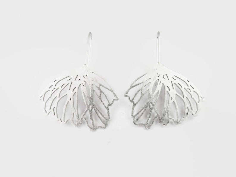 Floral Silver Dangle Earrings, Large Elegant Line Earrings, Natural Organic Bold Earrings, Unique Original Earrings, Modern Silver Jewelry image 7