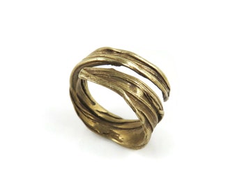 Adjustable Bronze Wide Band Ring, Organic Sculptural Design, Mitsuro Hikime Texture