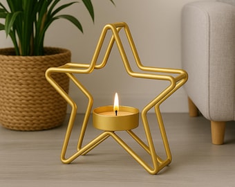 Gold Metal Star Tea Light Candle Holder, Christmas Centerpiece
