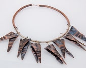 Mixed Metal Copper and Silver Choker Necklace with Garnets, Artisan Jewelry