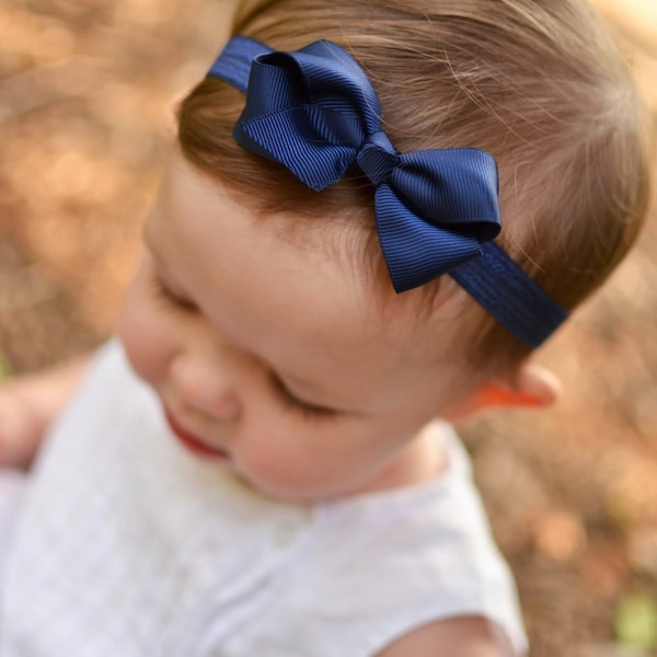 Baby Bow Headband, Infant Headband, Toddler Headband, Navy Blue Headband