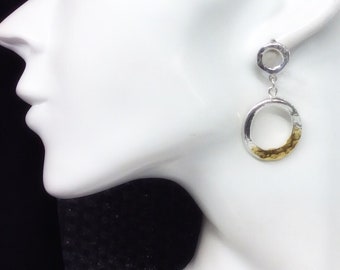Earrings Fine Silver Earrings 22 Karats Gold Keum-boo drop earrings Dangle earrings OOAK handmade  Organic Modernist Fused Silver  Earrings
