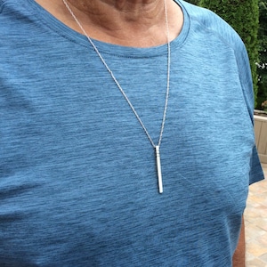 Silver bar necklace OOAK  Sterling silver stick pendant  Men&#39;s necklace Women&#39;s necklace  Solid silver Brushed finish Sterling silver chain