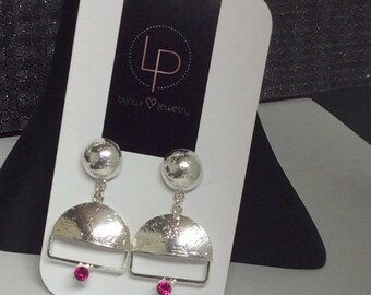 Earrings Silver Dangle earrings Ruby earrings Modernist OOAK  Gift for her Drop earrings Statement earrings Hollow lentil July birthstone