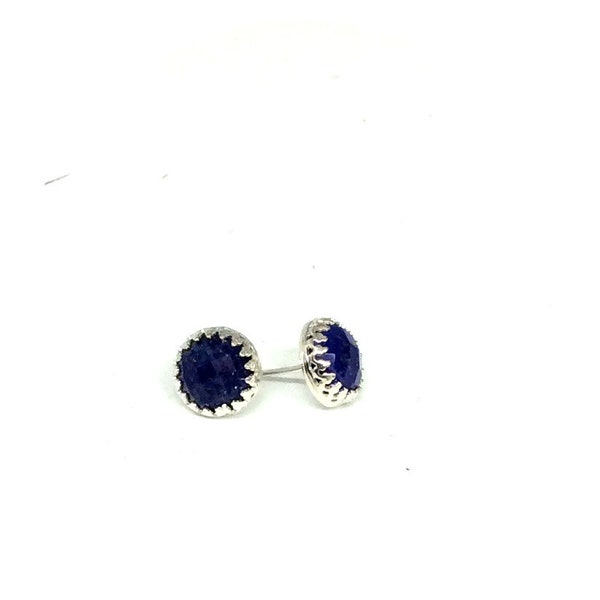 Blue lapis silver studs boucle d’oreille fait à la main en argent sterling post boucle d’oreille rose cut lapis 8mm cadeau unique pour sa pierre précieuse naturelle lapis-lazuli