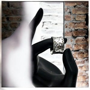 Petits pois Artisan 13mm wide band ring  blackened sterling silver handmade Size 6.75 US