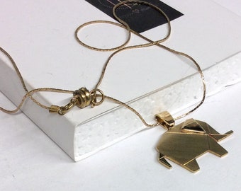 Necklace Elephant Origami Pendant  Handmade ooak  brass pendant gift for her gift for him unique lucky charm .