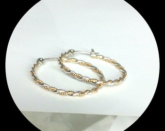 Ernestine - Hoops creolen dormeuse oorbellen Twisted Sterling zilver 14Karats Geel Goud gevuld 25mm