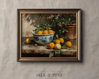 Vintage Rustic Lemons in Bowl Painting - Cottagecore Kitchen Wall Art, Printable Fruit Still Life, Earthy Home Decor, Digital Print 68