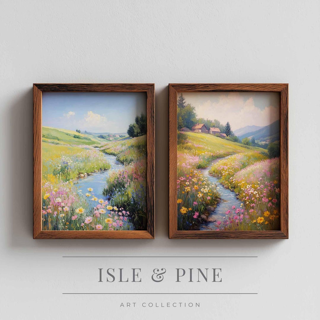 Printable Vintage Spring Landscape Wall Art Set of 2, Cottagecore ...