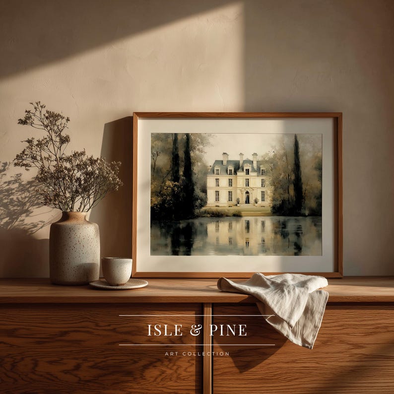 Charming French chateau printable art for sunroom — Impressionist details and soft tones provide a serene atmosphere for relaxation.