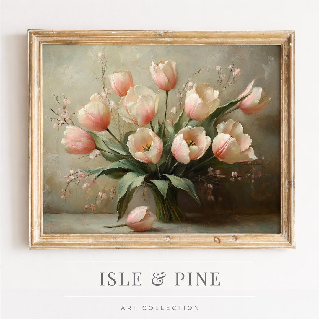 Printable Vintage Tulip Bouquet Wall Art, Neutral Spring Print ...
