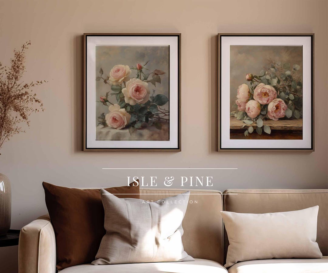 Printable Vintage Botanical Floral Wall Art Bundle, Antique Rose Oil ...