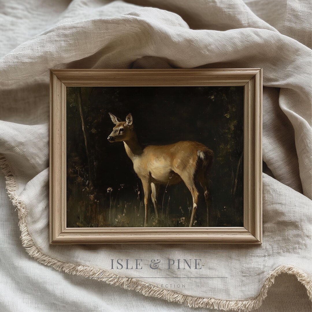 Vintage Deer Wall Art Printable, Classic Wildlife Oil Painting, Rustic ...