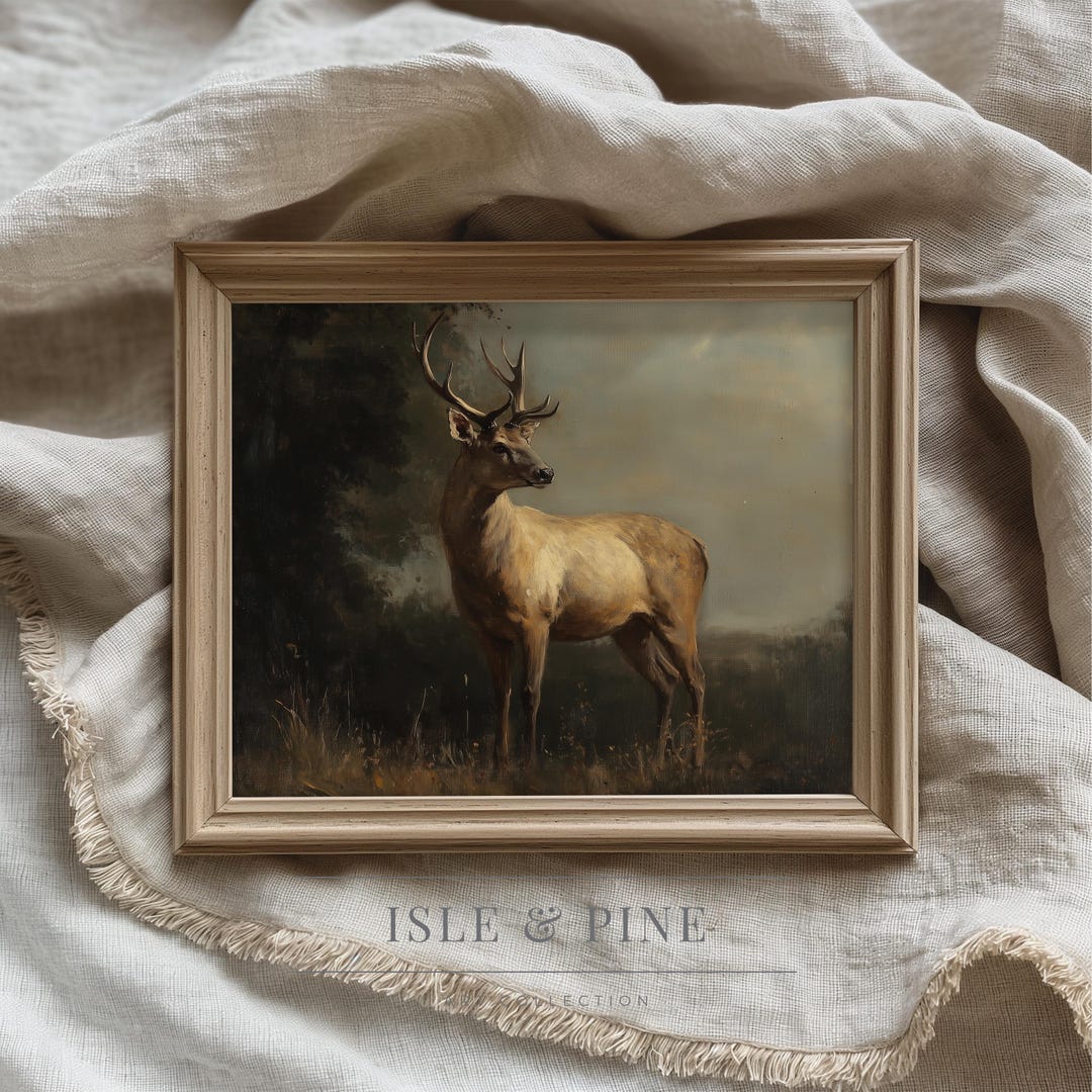 Majestic Stag Deer Printable Wall Art, Vintage Wildlife Oil Painting ...