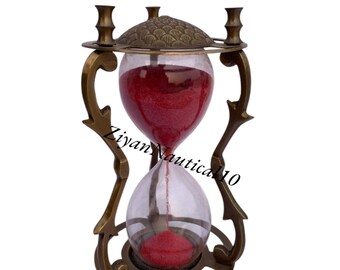 Antique Brass Hourglass 5 Minute Sand Timer, Vintage Nautical Home Decor & Collectible Gift