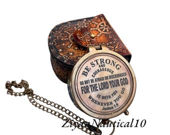 Brass Pocket Compass with Leather Box – Nautical Travel Gift