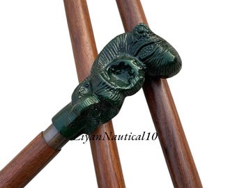 Brass Octopus Handle Wooden Walking Cane, Gothic Nautical Decor