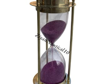 Brass Hourglass Sand Timer with Compass, Nautical Maritime Decor, Vintage Desk Timer