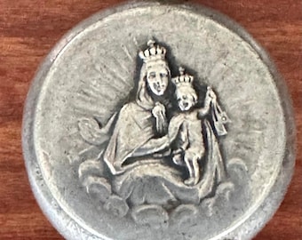 Our Lady of Mount Carmel - Mother Mary - Baby Jesus - Vintage ROSARY Locket Case Pendant on 18" sterling silver rolo chain