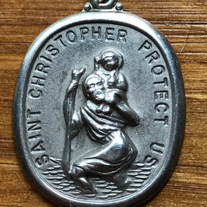 vintage Saint Christophe pendentif médaille en argent sterling - collier de voyageur catholique