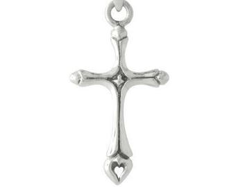 Sterling Silver Heart Cross on 18" sterling rolo chain