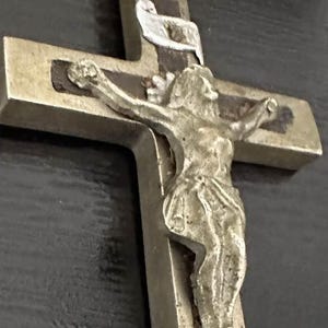 Vintage Nun&#39;s Pectoral Crucifix Religious Medal Cross Pendant on Black Cord