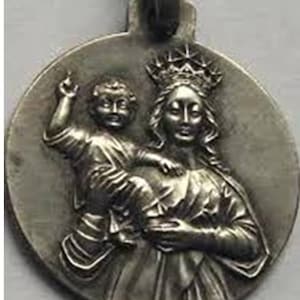Vintage Holy Mary & Child Jesus Medal Pendant: French Silverplated Religious Charm