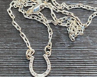 LUCKY HORSE SHOE - Sterling Silver - Custom Made on 18" sterling silver link chain