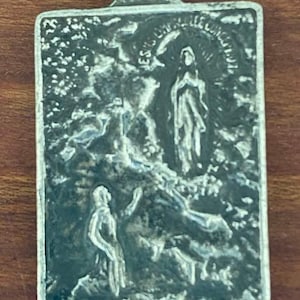 Our Lady of Lourdes Medal Pendant: Sterling Silver Rolo Chain