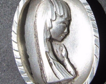 Vintage Virgin Mary Sterling Silver Religious Medal from France on 18" sterling silver rolo chain