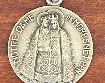 The Miraculous Virgin -- NOTRE DAME of MORESNET - Vintage Religious Medal on 18" sterling silver rolo chain
