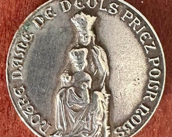 Vintage Notre DAME of Déols French Religious Medal Pendant by DEDIEU on 18" sterling rolo chain