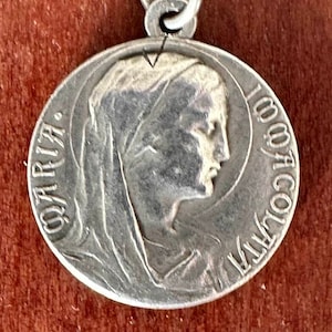 Immaculate Mary & Pope Pius XI - Vatican - Vintage Silver Religious Medal Pendant Religious Jewelry on 18&quot; sterling silver rolo chain