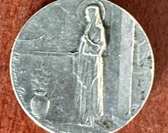 Saint Genevieve Vintage Religious Medal Pendant by PUVIS DE CHAVANNES on 18" sterling silver rolo chain
