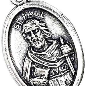 St. Paul Sterling Silver Oval  Religious Medal on 18 inch sterling silver rolo chain