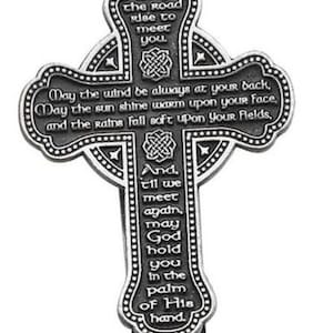 Pewter Celtic Cross Visor Clip - Irish Blessing Car Charm