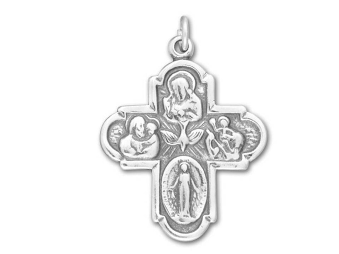 Four Way Sterling Silver Religious Medal Pendant on 18 Inch Sterling Silver Rolo Chain Etsy