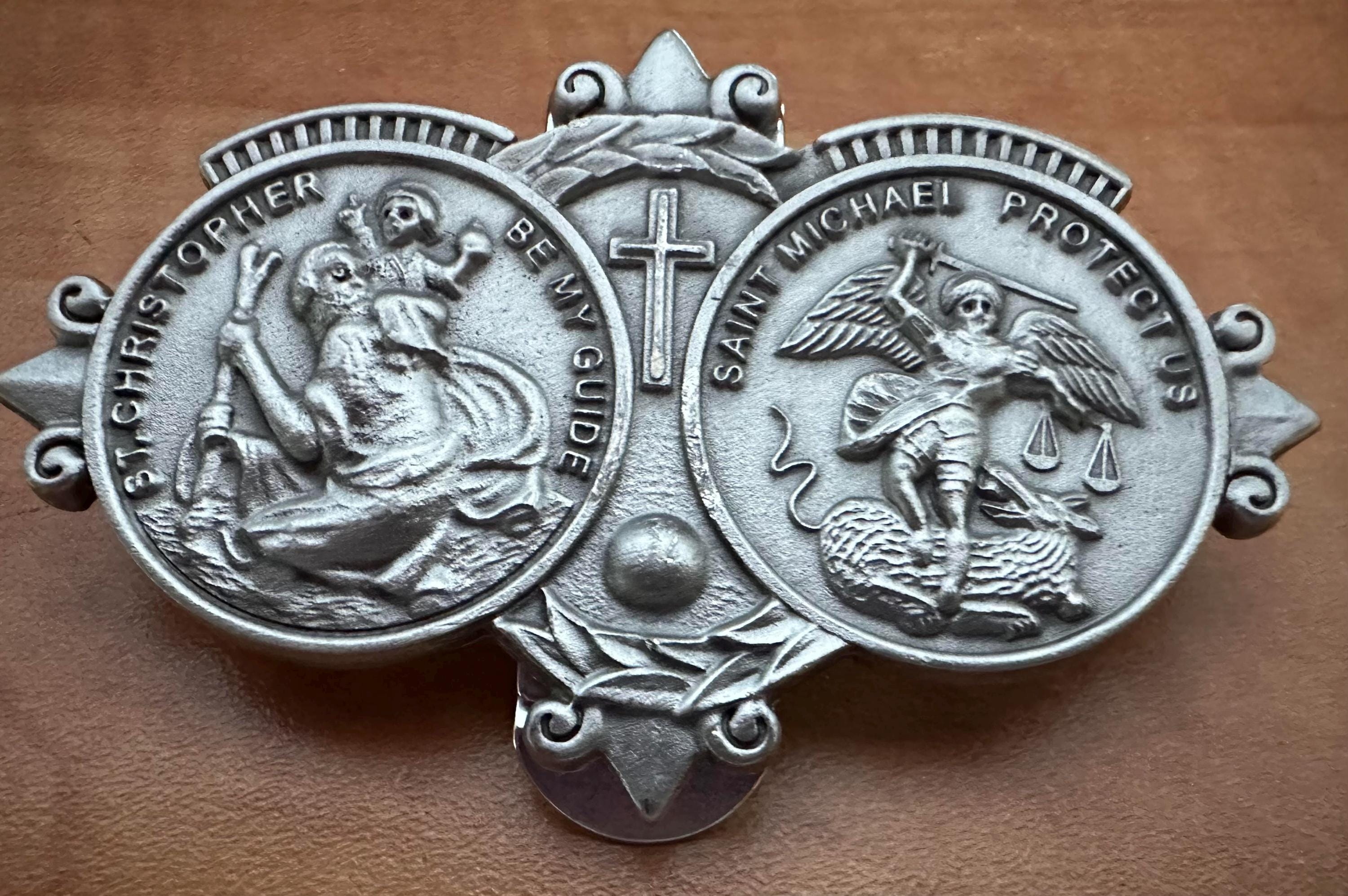 Travel Visor Clip - Saint Christopher & Saint Michael Medals