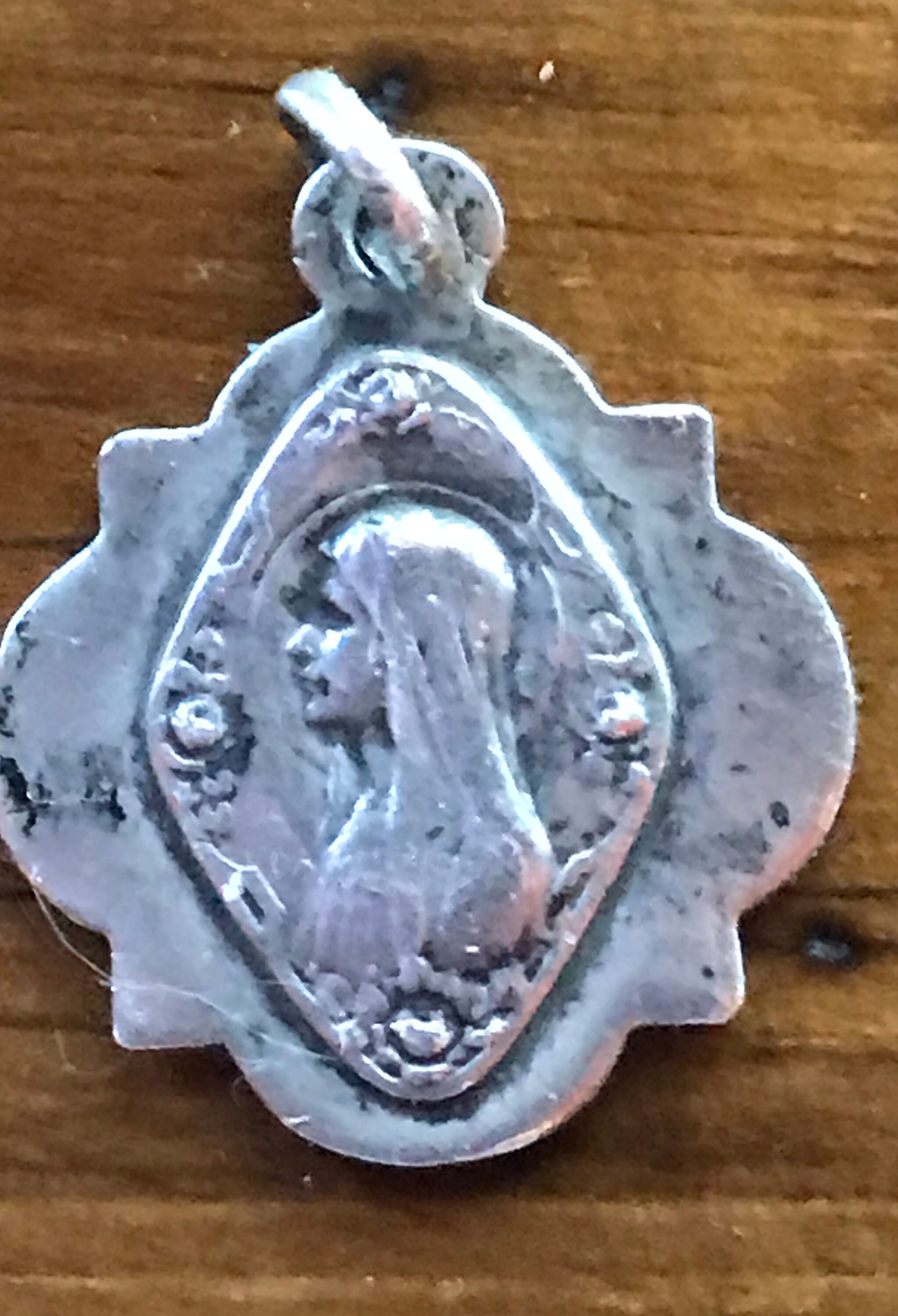 Vintage Virgin Mary Silver Medal Pendant: Notre Dame of Lourdes ...