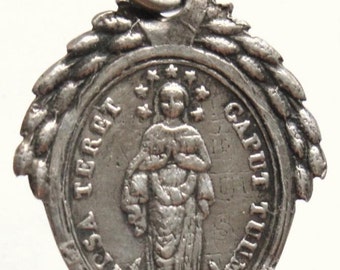 Mother Mary Vintage French Sterling Religious Medal on 18" sterling silver rolo chain