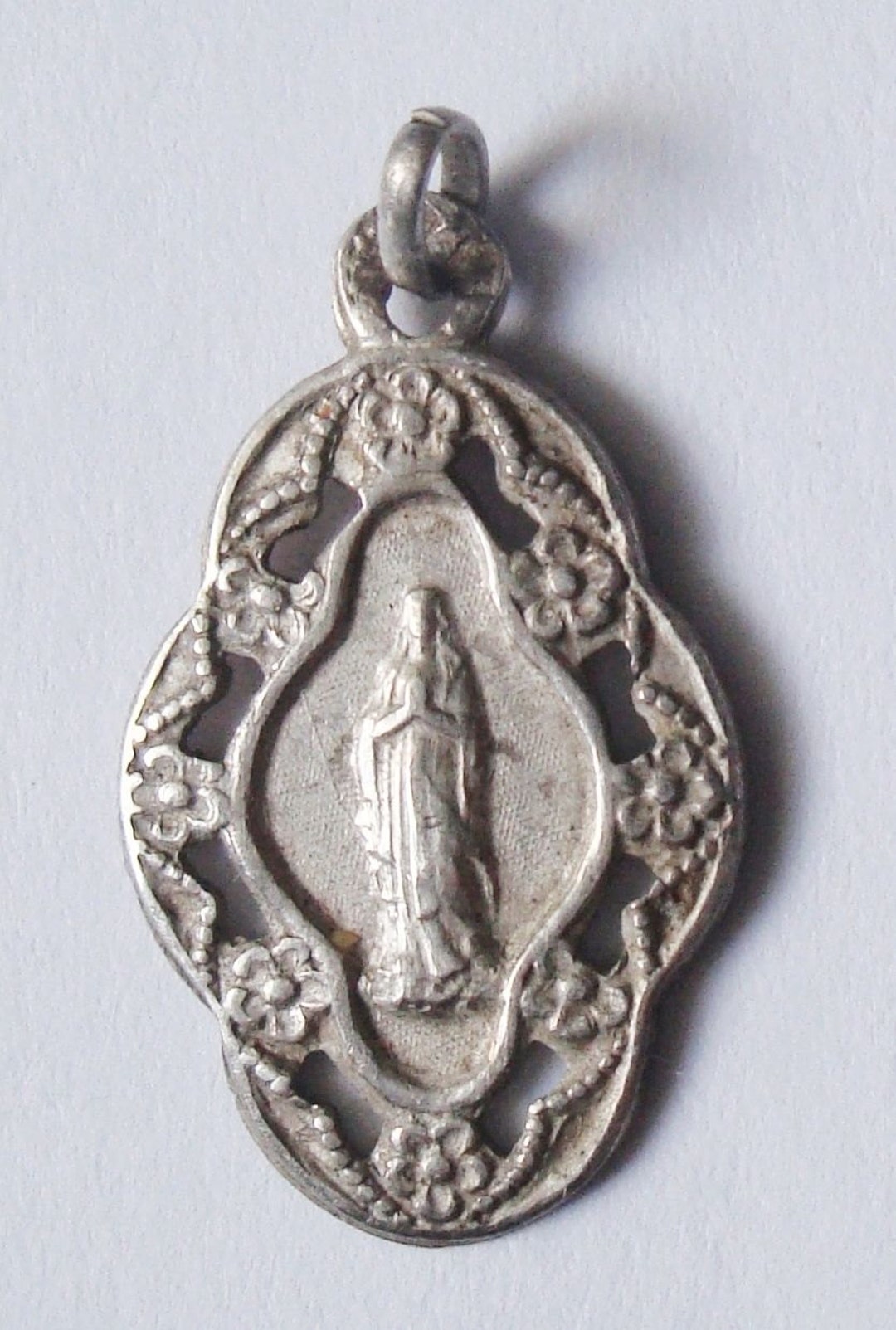 Vintage Notre Dame of Lourdes Sterling Silver Medal Pendant - 18" Rolo ...