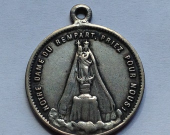 OUR LADY of the REMPART Vintage Jewelry Religious Medal Pendant on 18" sterling silver rolo chain