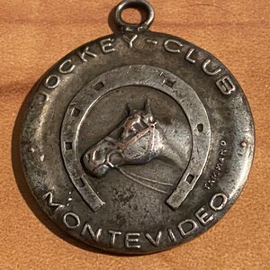 Vintage Jockey Club Montevideo Medal: 1958 Uruguay Sterling Silver Rolo Chain
